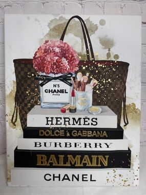 Unbranded Canvas Wall Art Home Decor Pink Floral Brown Gold Accents 14x11x1.5in